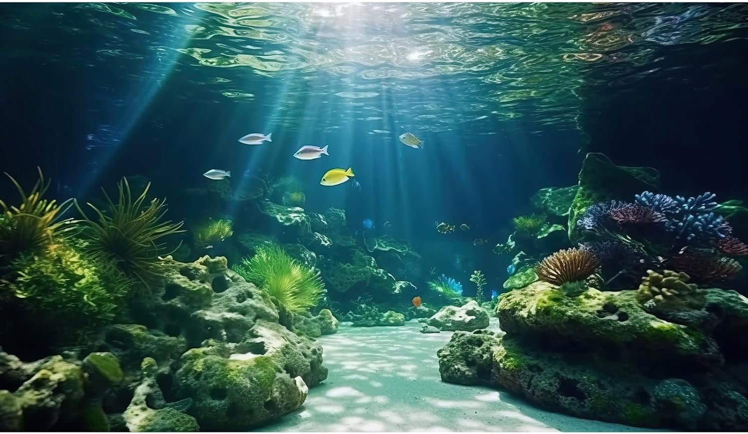 Aquarium Background Underwater Grass Leaves with Stone Aquarium Backdrop Vivid and Fresh Green Aquatic Plant Stone River Bed and Lake Fish Tank Background Decor Vinyl 48x18in - Image 10