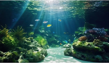 Aquarium Background Underwater Grass Leaves with Stone Aquarium Backdrop Vivid and Fresh Green Aquatic Plant Stone River Bed and Lake Fish Tank Background Decor Vinyl 48x18in - Image 10