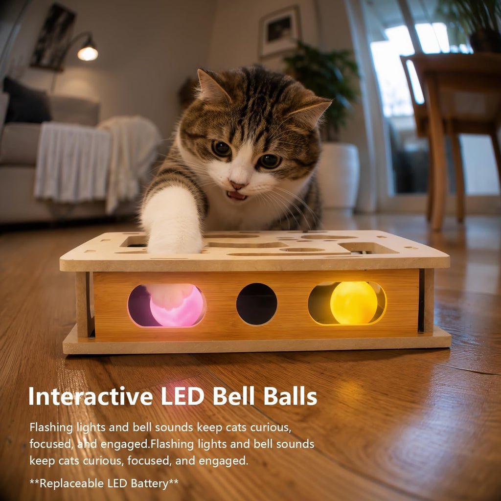 Luampo interactive indoor cat toy with LED flashing bell balls
