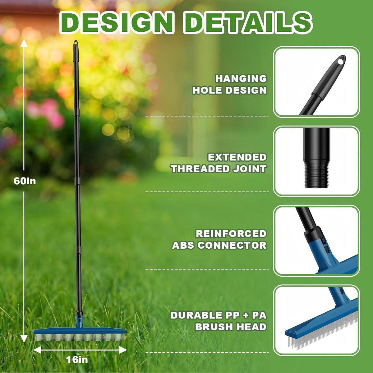Gardtech 2-in-1 Artificial Turf Rake Brush Broom for Grass Blue | 4-Row Curved & 3-Row Straight Head, Quick-Change, Long Handle - Image 10