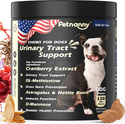 Petnanny Urinary Tract Support Soft Chews bottle front view for dog bladder health