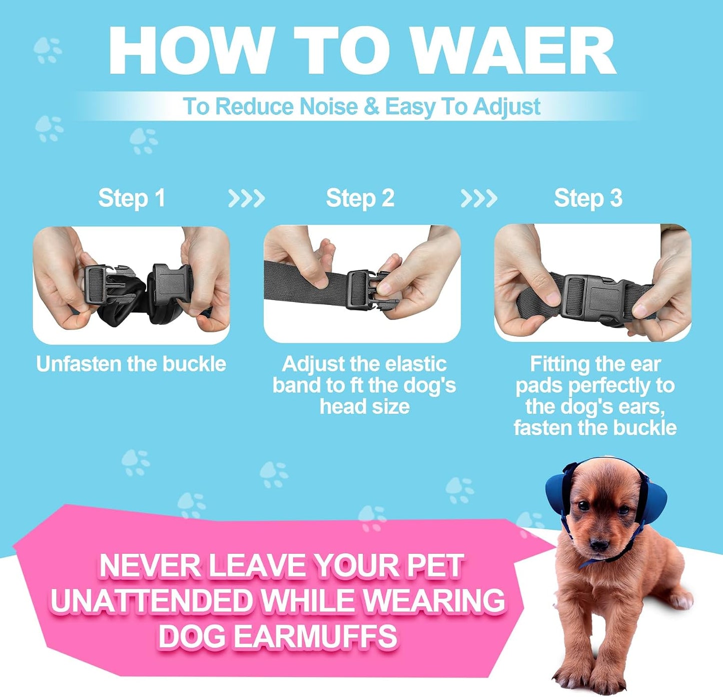 Blue dog ear muffs for thunder and fireworks protection