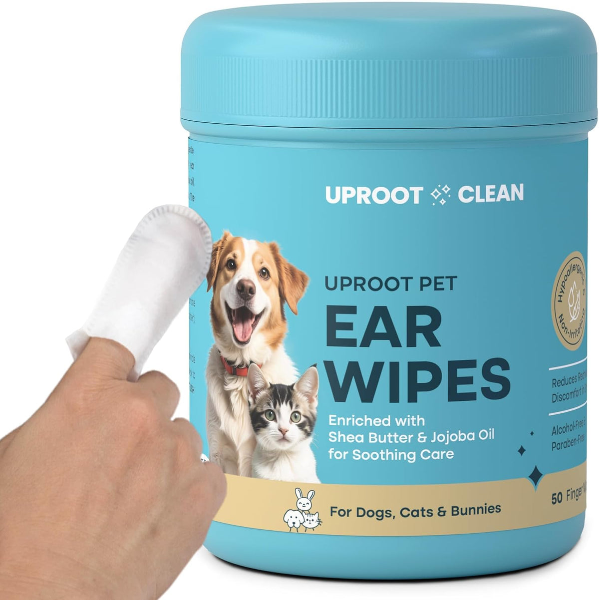 Uproot Clean Cat and Dog Ear Cleaner Finger Wipes front packaging view