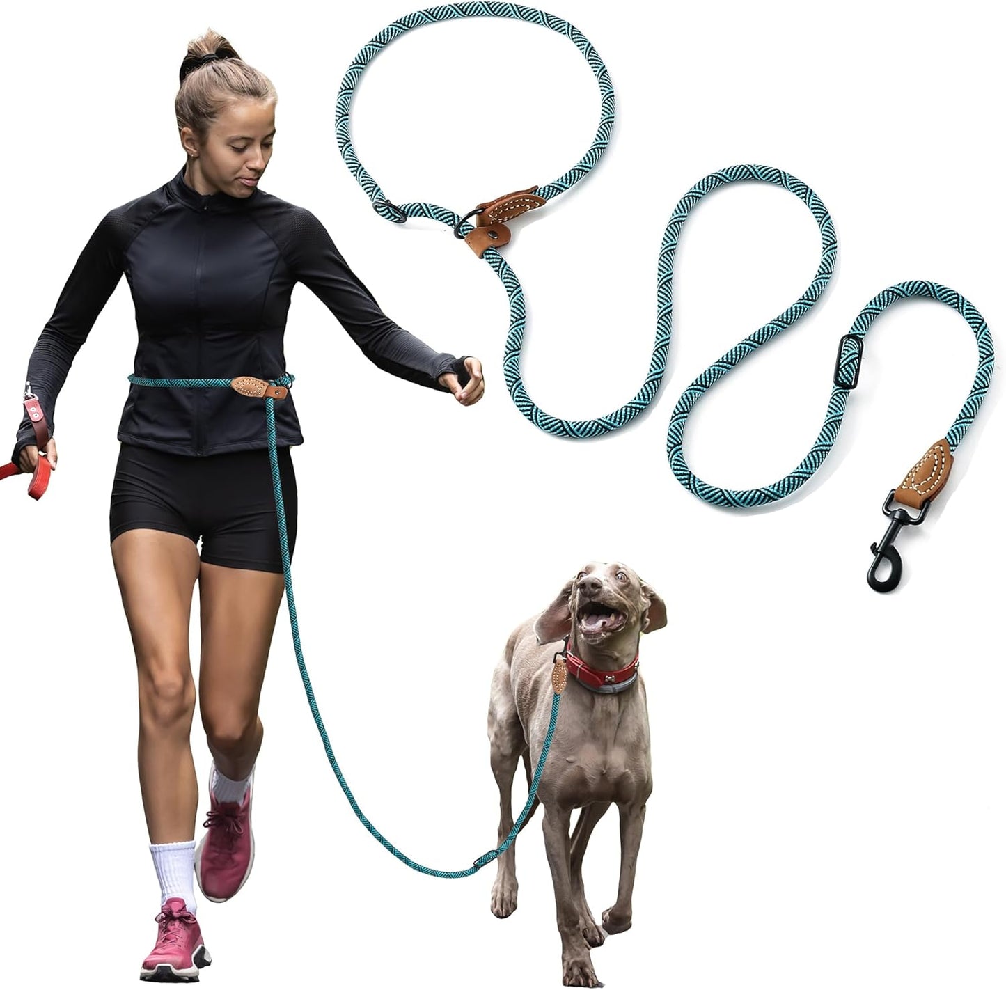 Mile High Life Double Dog Leash - Hands Free, Multifunctional Dual Dog Leash, 360 degrees Swivel, Leather Tailored Connection for Two Dogs (Black Khaki, 8FT) - Image 15