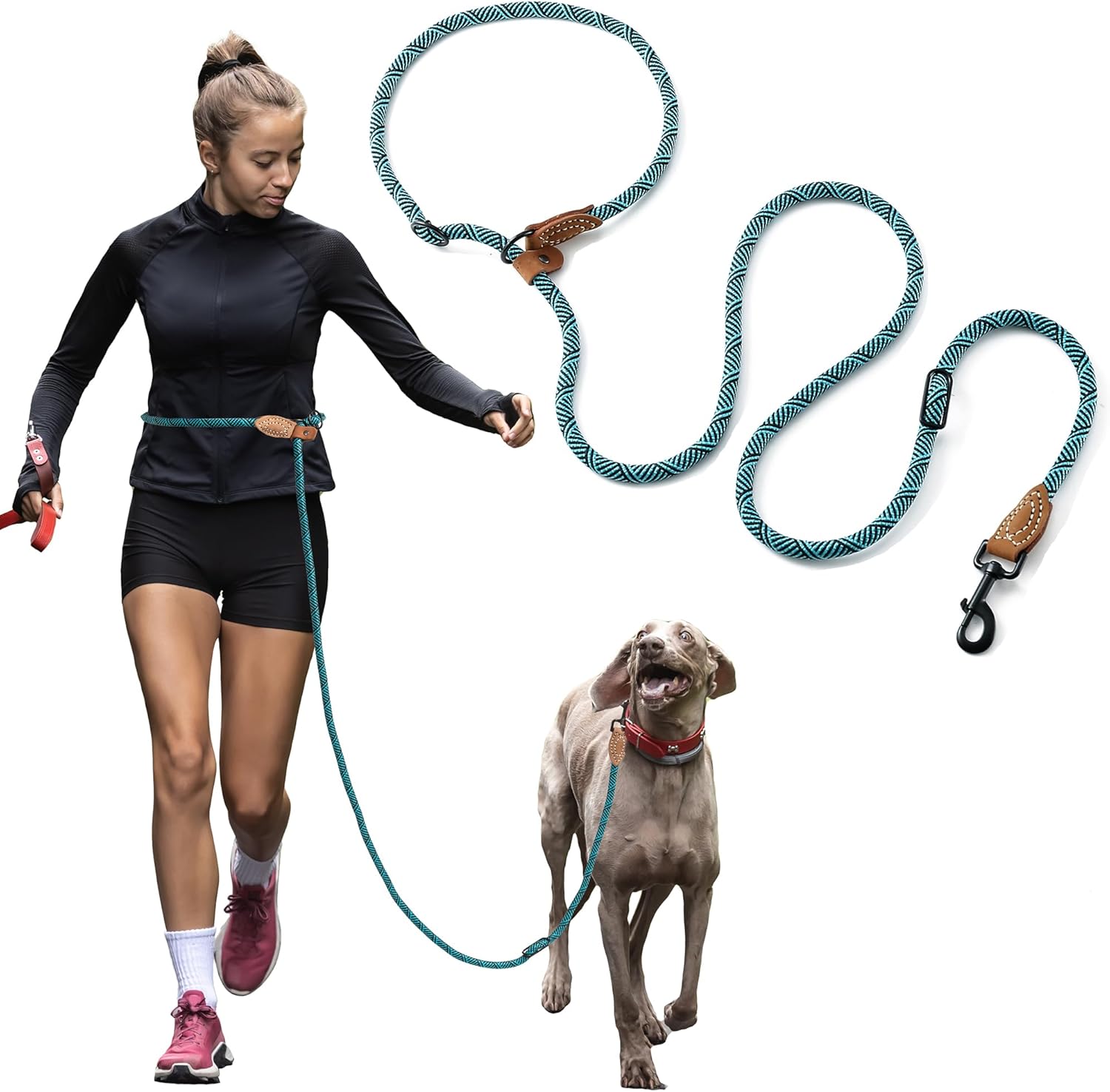Mile High Life Double Dog Leash - Hands Free, Multifunctional Dual Dog Leash, 360 degrees Swivel, Leather Tailored Connection for Two Dogs (Black Khaki, 8FT) - Image 15
