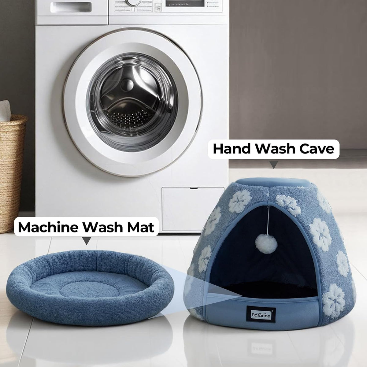 BALANCE Cat Beds for Indoor Cats, 2-in-1 Cat Bed Cave with Anti-Slip Bottom and Ultra-Soft Plush, Cozy Cats House Tent for Kittens and Small Dogs, 19 Inches, Blue - Image 9