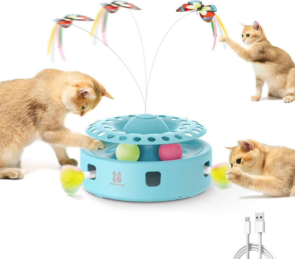 Potaroma imported electronic cat amusement device package contents including the extra feather refill.