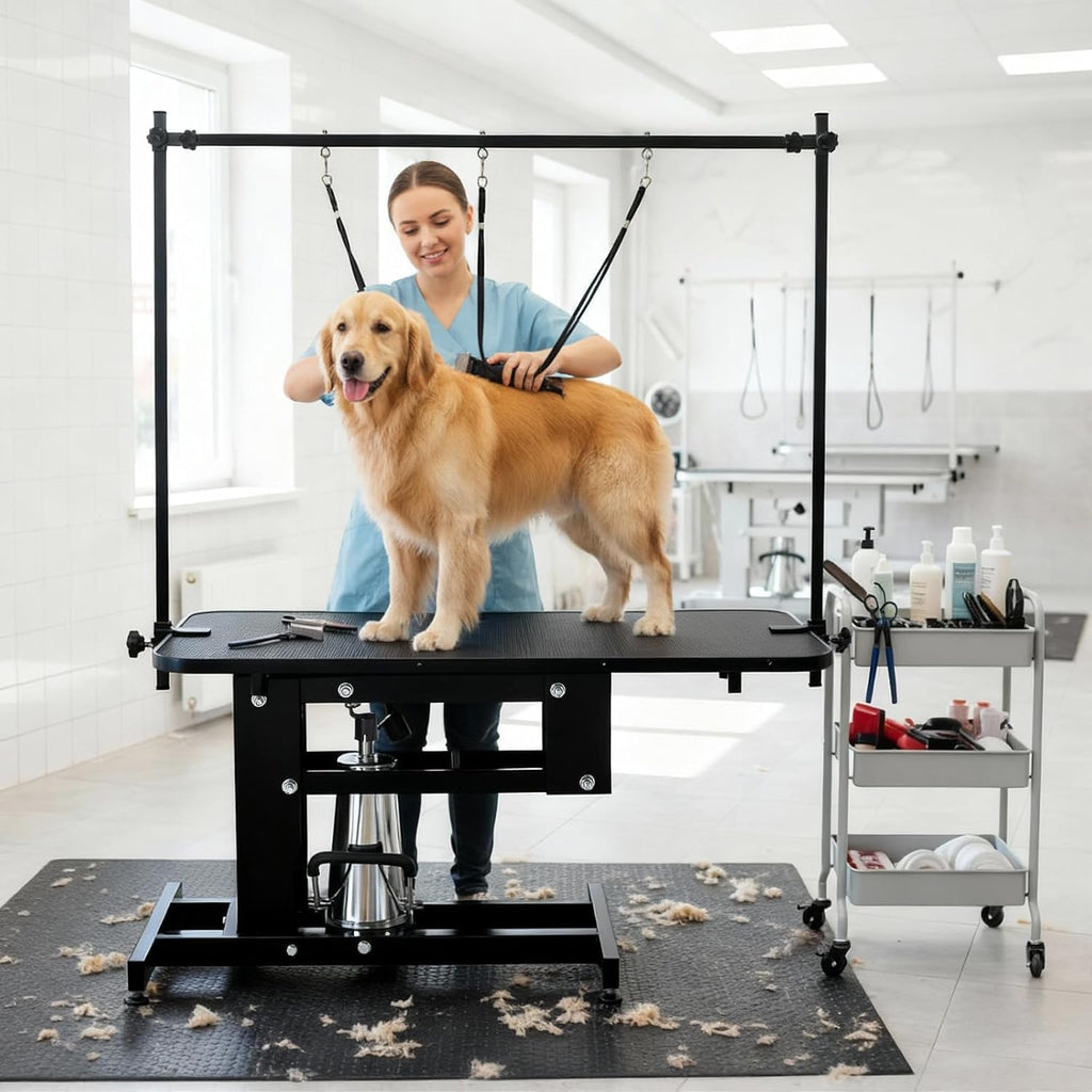 Adjustable overhead arm assembly on imported professional pet table