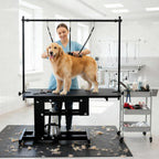 Adjustable overhead arm assembly on imported professional pet table