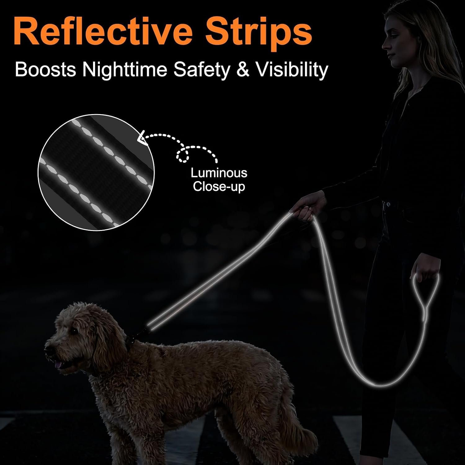 CLCKUMTU black heavy duty leash featuring the built in accessory metal D ring