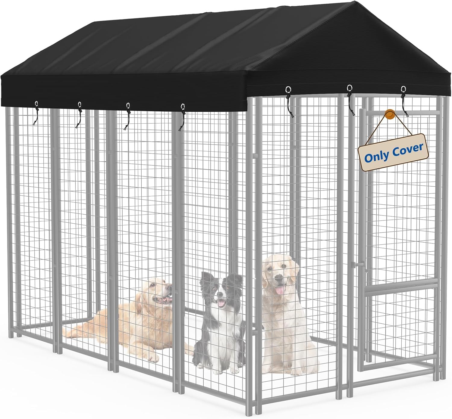 Mutushi outdoor dog kennel replacement top cover front view showing heavy duty black fabric canopy