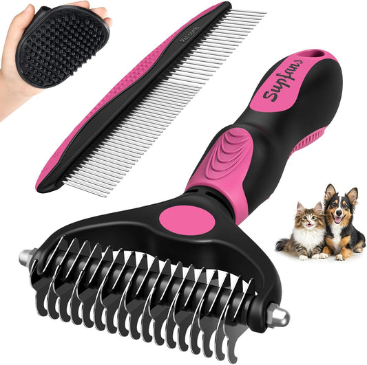 UGNEL pet grooming kit front view showing pink and black deshedding rake.