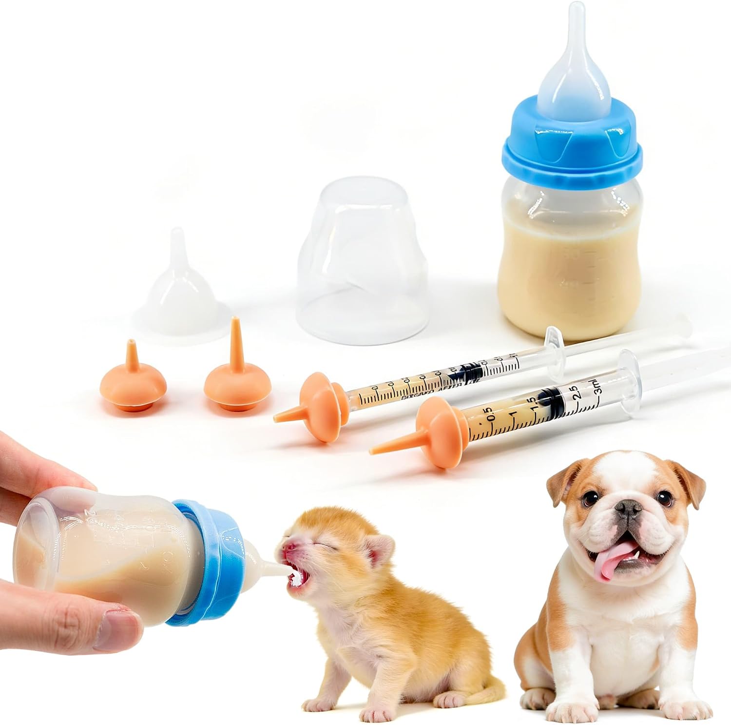 Pet Feeding Bottle and Syringe Set for Puppies and Kittens(1 Bottles,2 Syringes,6 Nipples), Pink - Image 6