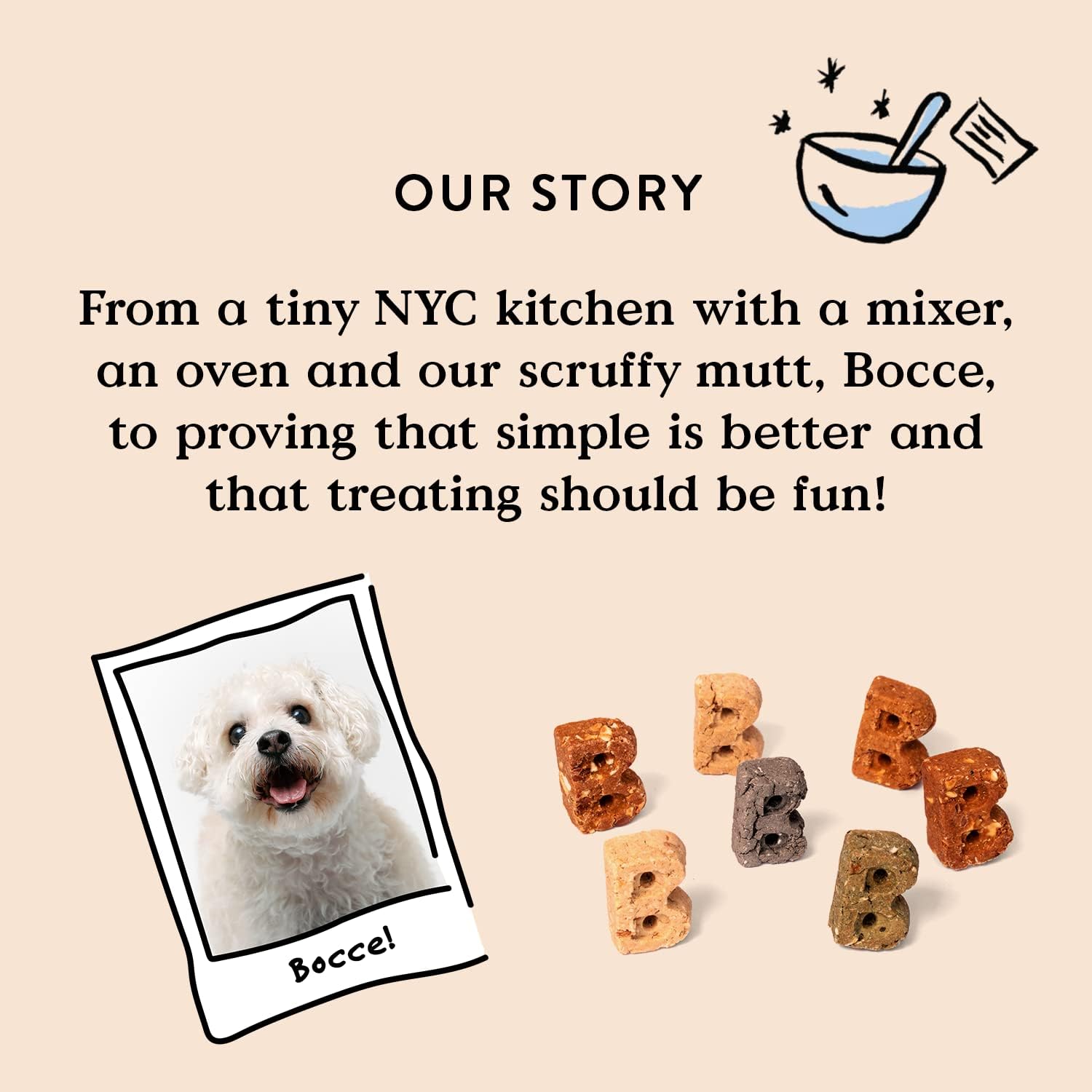 Close-up of crunchy oven-baked pet biscuits from Bocce's Bakery.