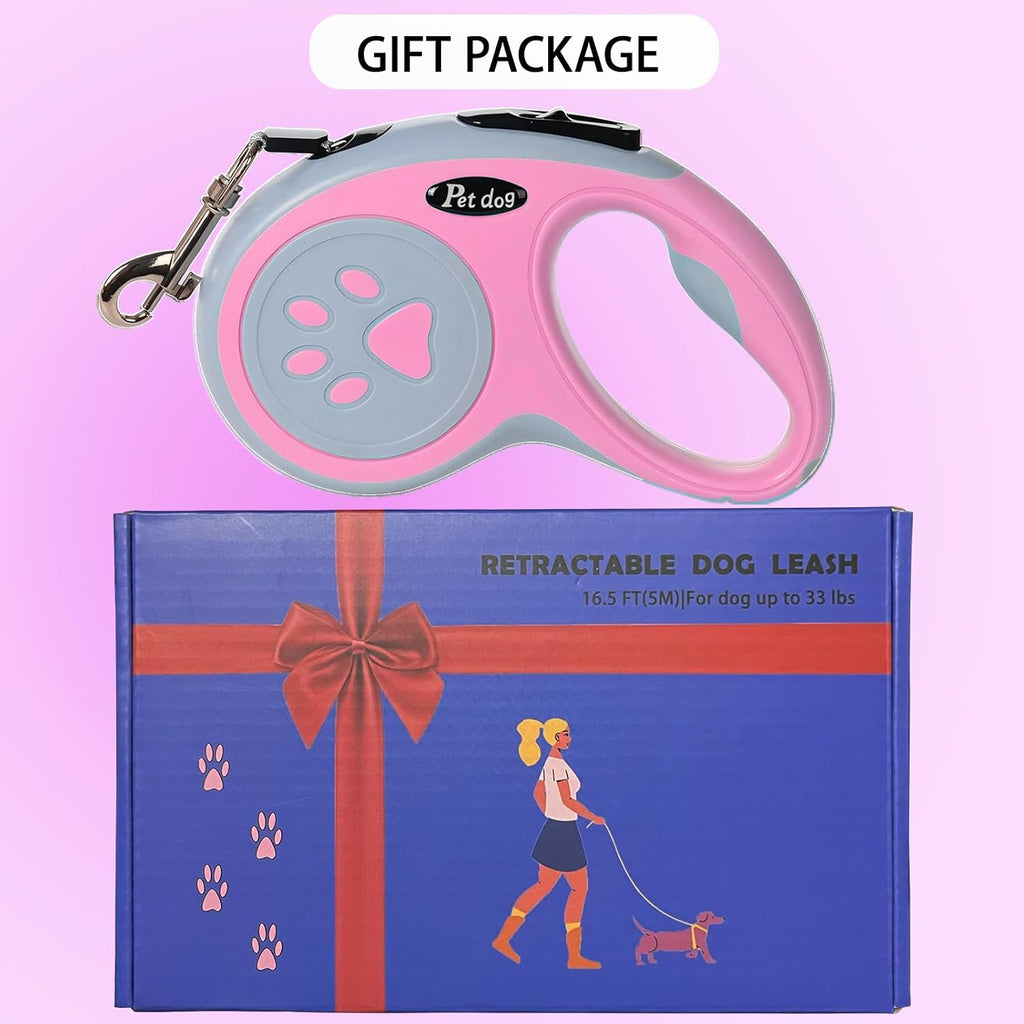 Pink retractable dog leash for small and medium dogs
