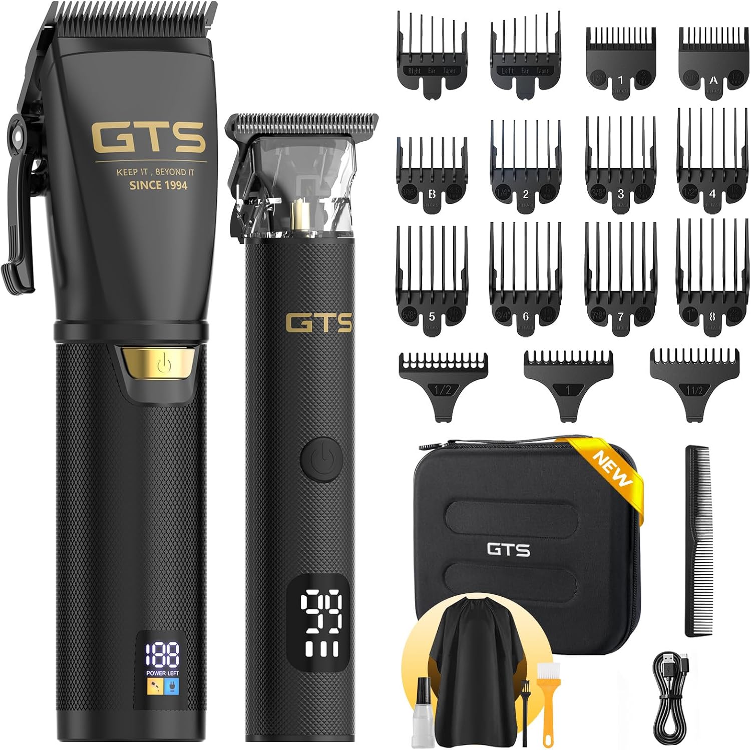 GTSPRO Professional Hair Clippers for Men front view showing matte black finish and LED power display