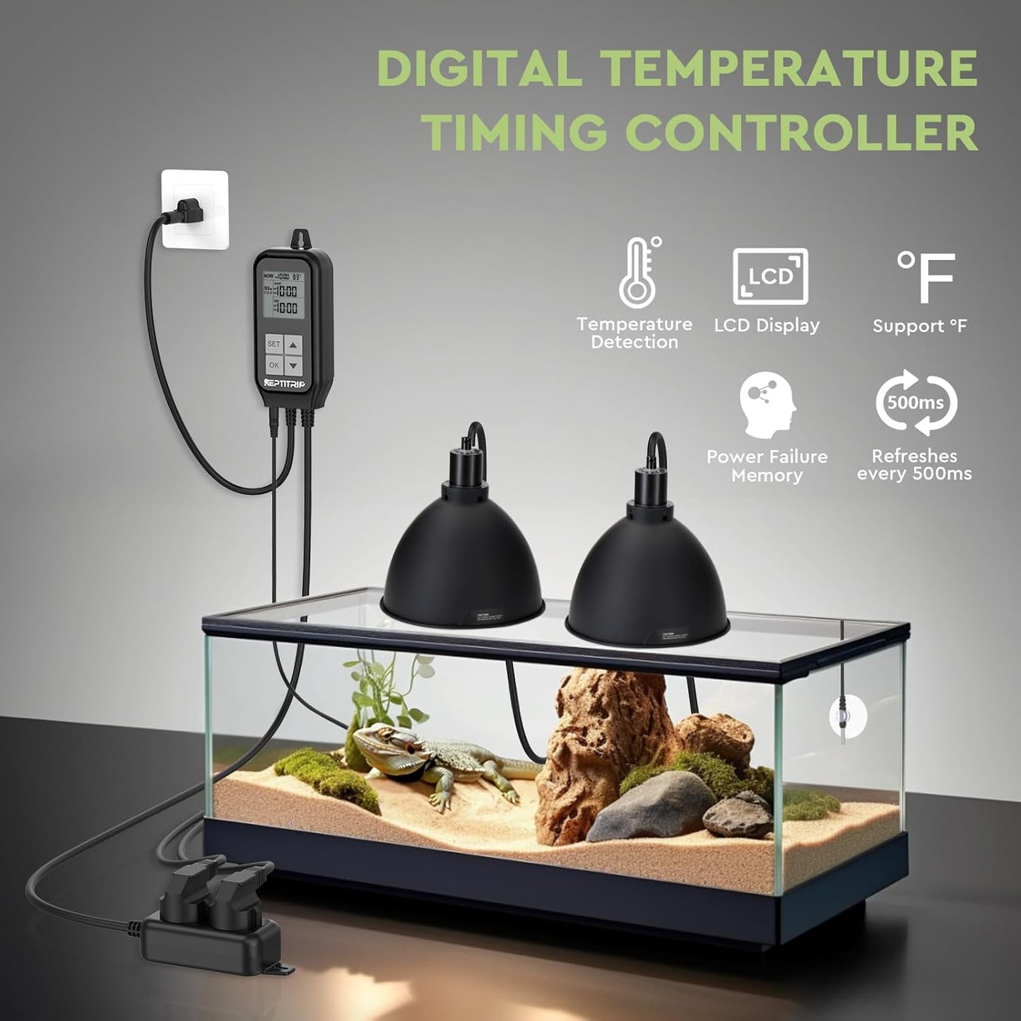 REPTITRIP SOP24 digital day night timer with connected temperature probe