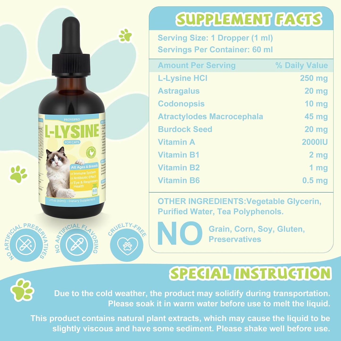 L-Lysine for Cats Liquid Drops, Lysine for Immune Respiratory Wellness, Support Eye Health Sneezing Runny Nose Supplement for Feline, Natural Cat Antibiotic Drops Roast Chicken Flavor 60ML - Image 9