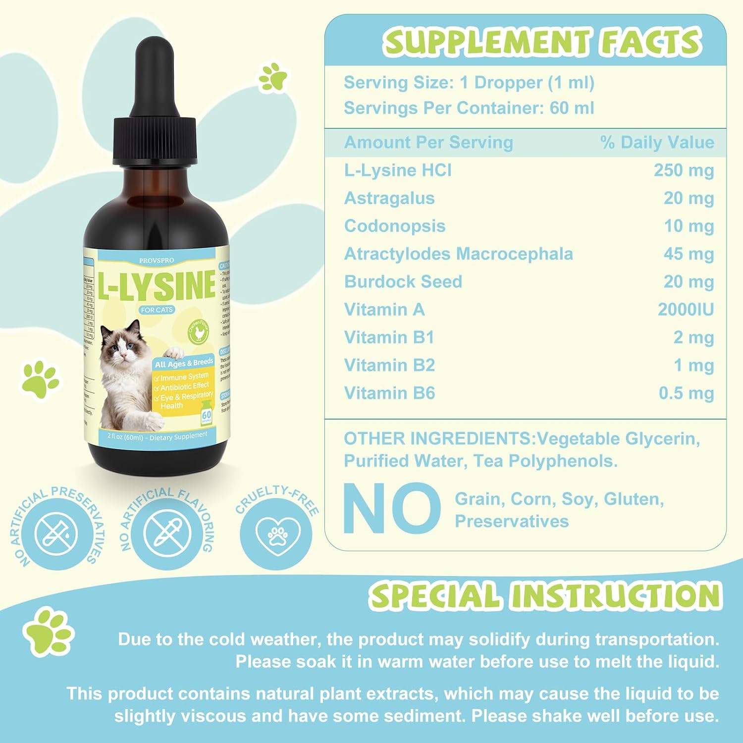 L-Lysine for Cats Liquid Drops, Lysine for Immune Respiratory Wellness, Support Eye Health Sneezing Runny Nose Supplement for Feline, Natural Cat Antibiotic Drops Roast Chicken Flavor 60ML - Image 9
