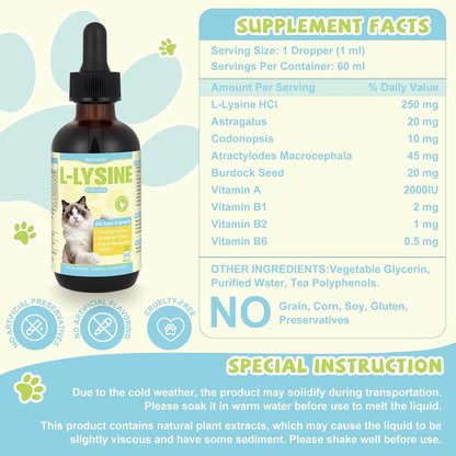 L-Lysine for Cats Liquid Drops, Lysine for Immune Respiratory Wellness, Support Eye Health Sneezing Runny Nose Supplement for Feline, Natural Cat Antibiotic Drops Roast Chicken Flavor 60ML - Image 9