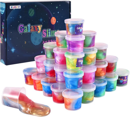 ZJOFP kids party favors galaxy slime kit 30 pack front view showcasing colorful metallic containers