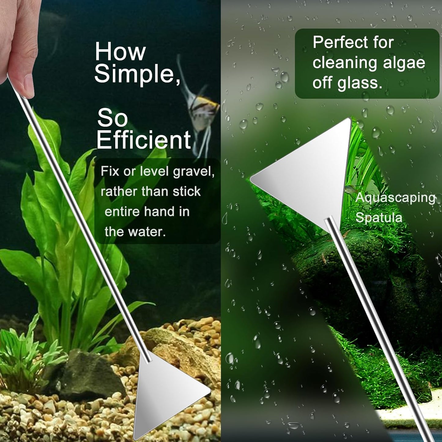 Close up view of the durable lightweight stainless steel tips on Jeimier aquascaping tools