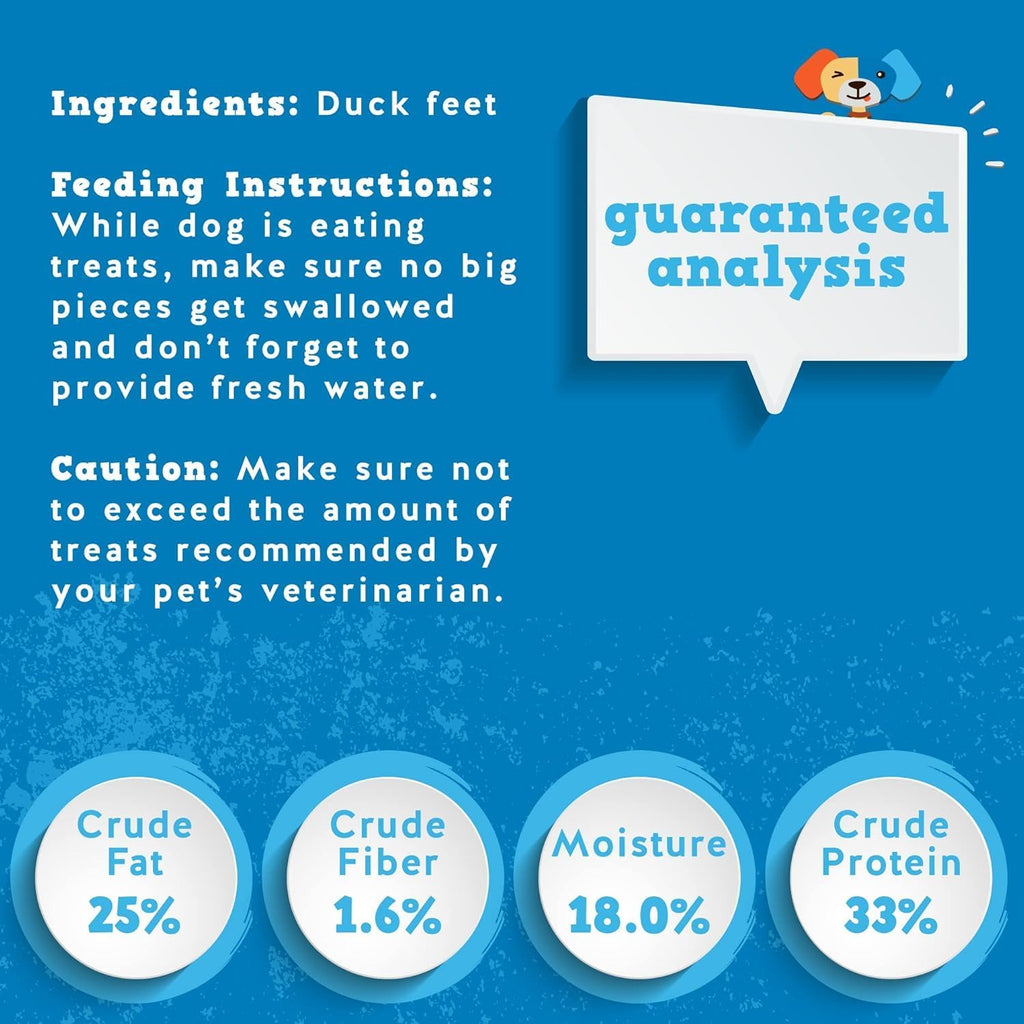 Jack and Pup duck feet 20 count pack showing ingredients