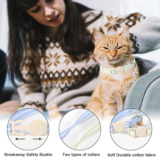 Aring pet adjustable striped kitten collar set with quick release safety buckle