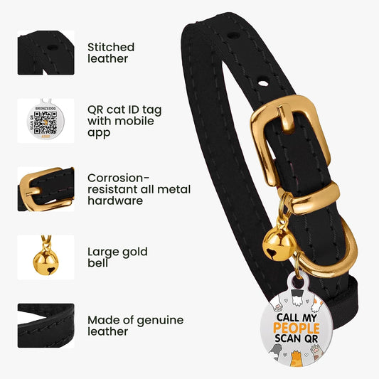 Handcrafted leather kitten collar with smart QR identification tag