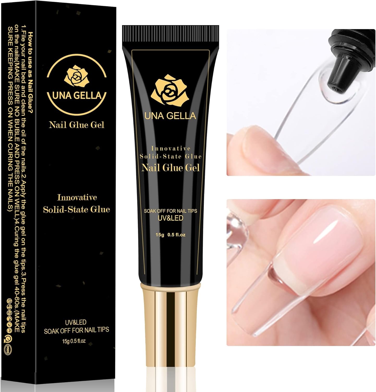 UNA GELLA solid nail glue gel in a 15ml jar for clear press on nail bonding