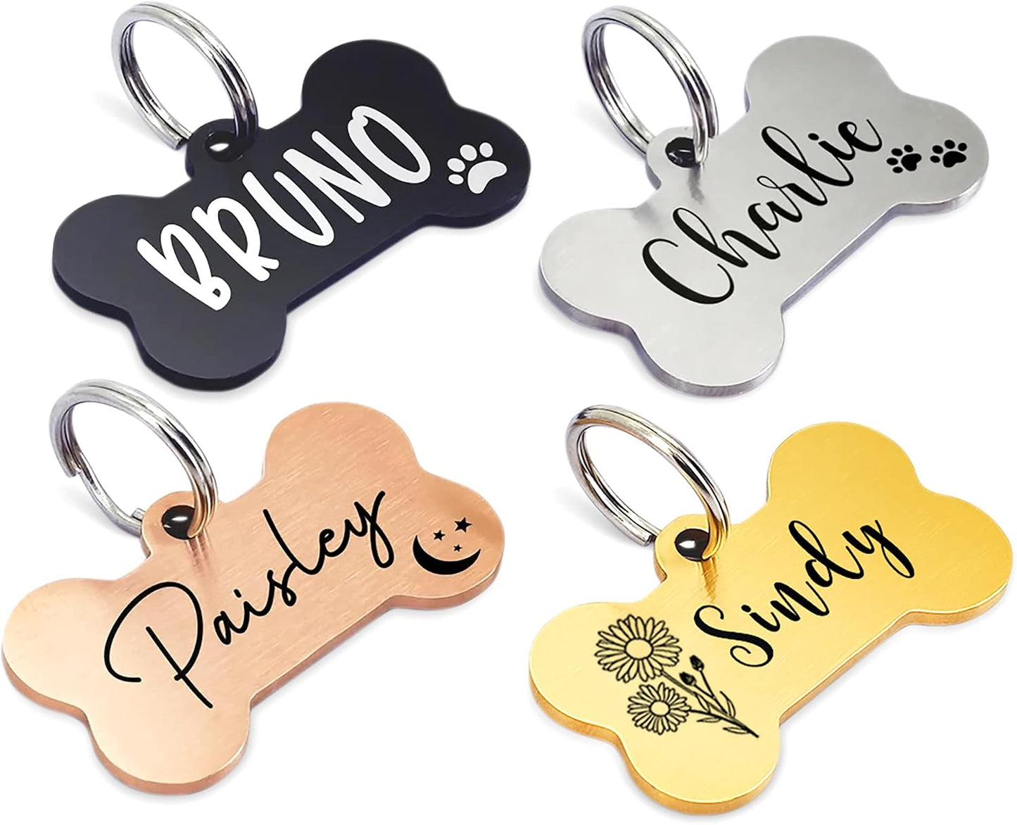 EverVow Ultra Joys personalized dog tag front view showing engraved bone shape pet ID accessory.