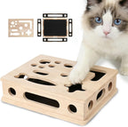 MB MBEAU Cat Scratch Puzzle Enrichment Box front view showing premium solid wood panels.
