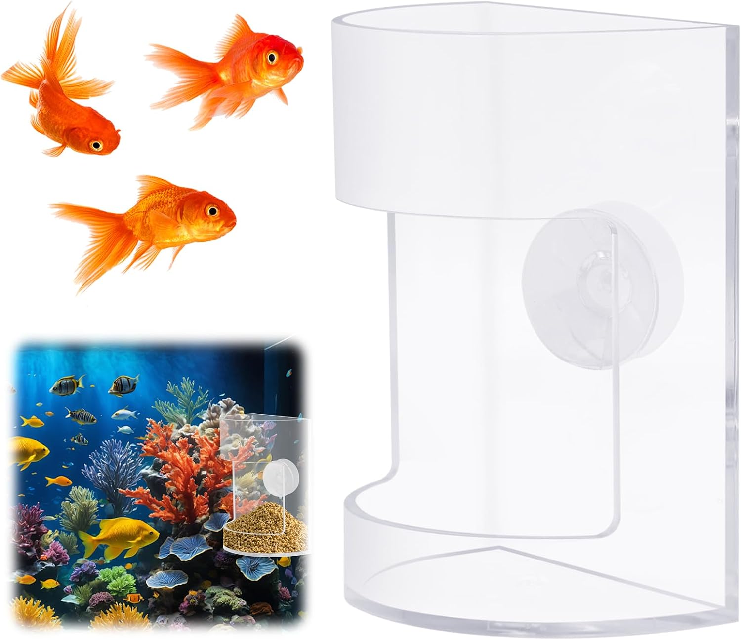 LQMBABY aquarium feeder kit packaging showing all components and suction cups
