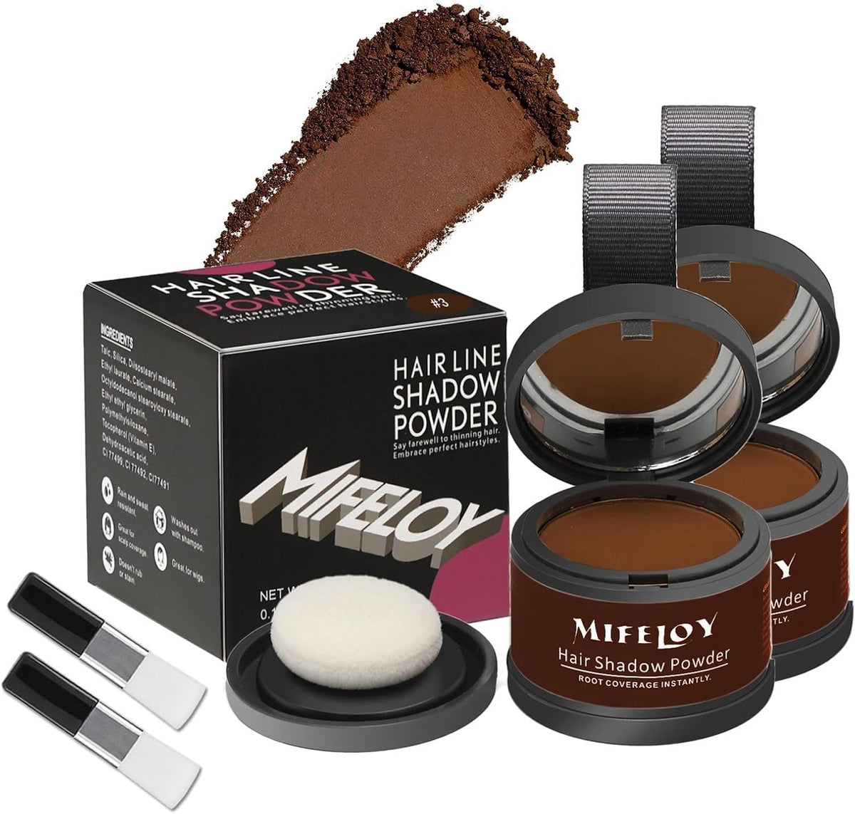 Mifeloy Root Touch Up Powder 2 Pack Dark Brown front view