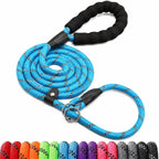 Keittpeet climbing rope dog leash showing the premium leather accents and sturdy metal hardware.