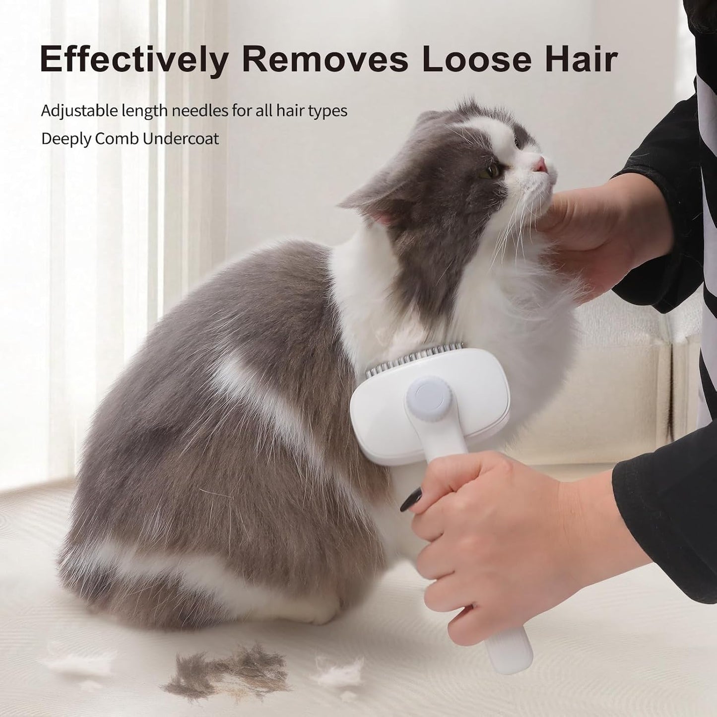 One-click self-cleaning feature on pet slicker brush