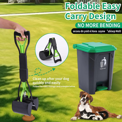Durable dog waste scooper picking up messes from backyard grass easily.