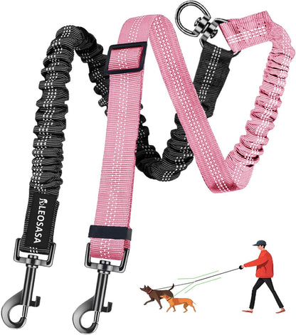 Double Dog Leash - 360 degreesSwivel Tangle Free Splitter Attachment, 2 Dogs Multi-Functional Leashes, Dual Rope for Outdoor Walk Train Small Medium Large Two Pet, Fuchsia - Image 13