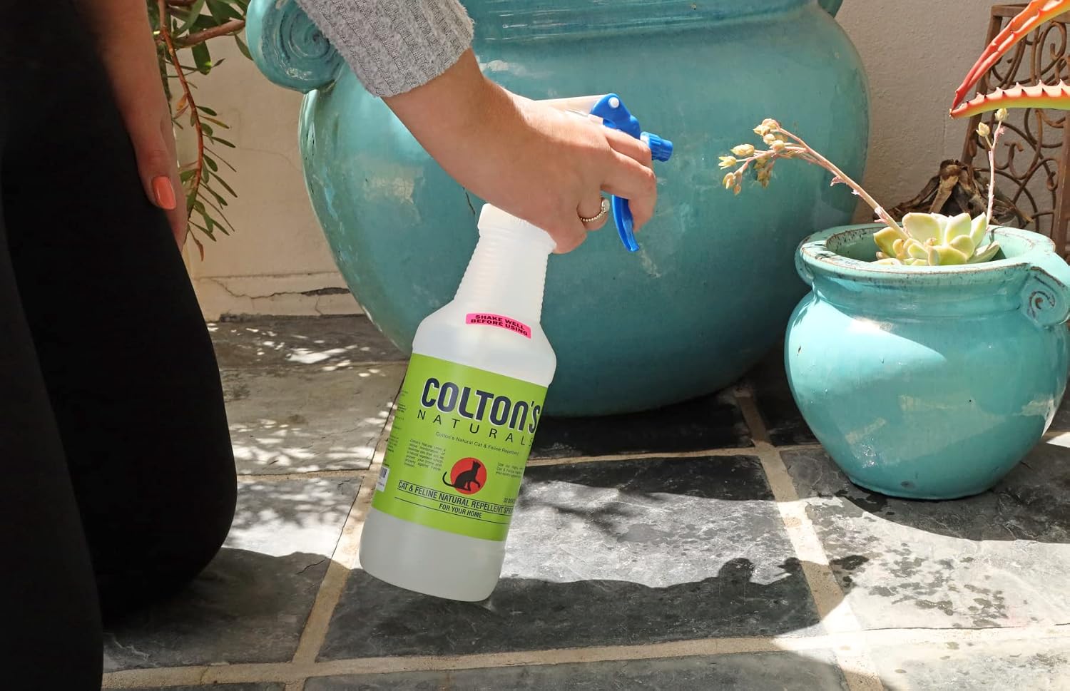 Colton's Naturals safe pet deterrent formula spray bottle highlighting non toxic application