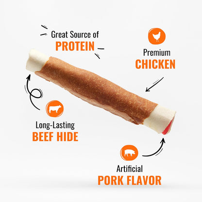 Good 'n' Fun raw hide dog chews with premium chicken wrap for large dogs