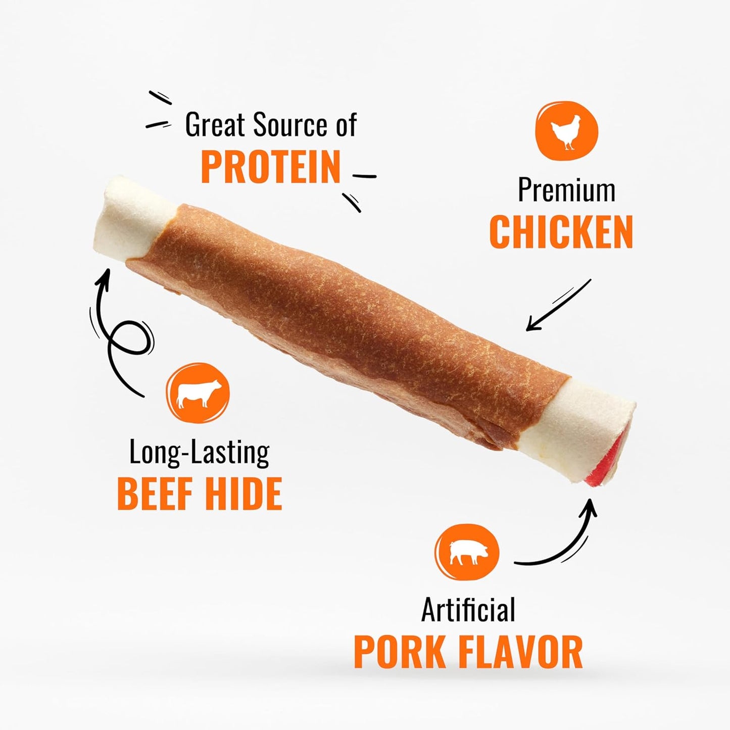 Beef hide wrapped with premium chicken jerky savory chews
