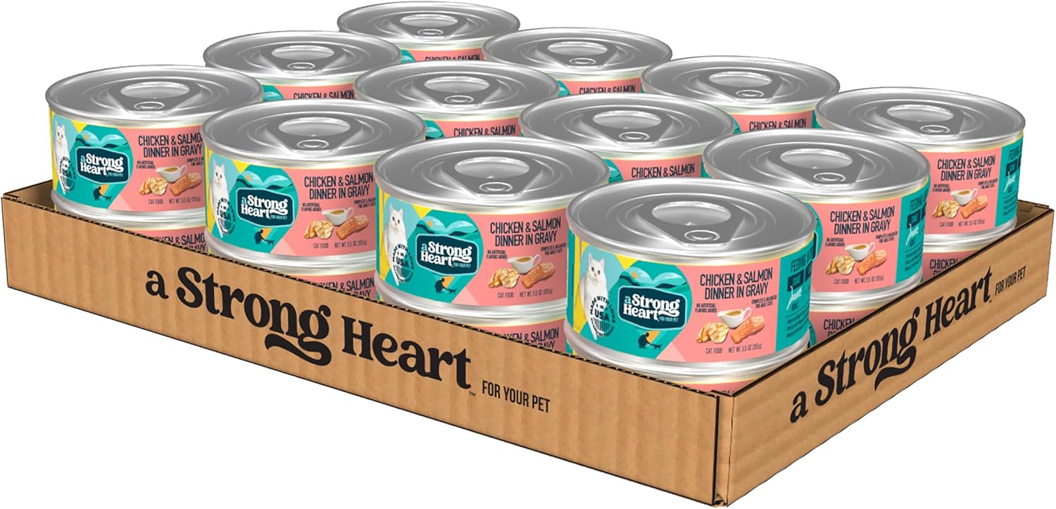 A Strong Heart Canned Wet Cat Food, Dinner Variety Pack - 5.5 oz Cans (Pack of 32), Made in The USA with Real Chicken, Turkey & Salmon - Image 10
