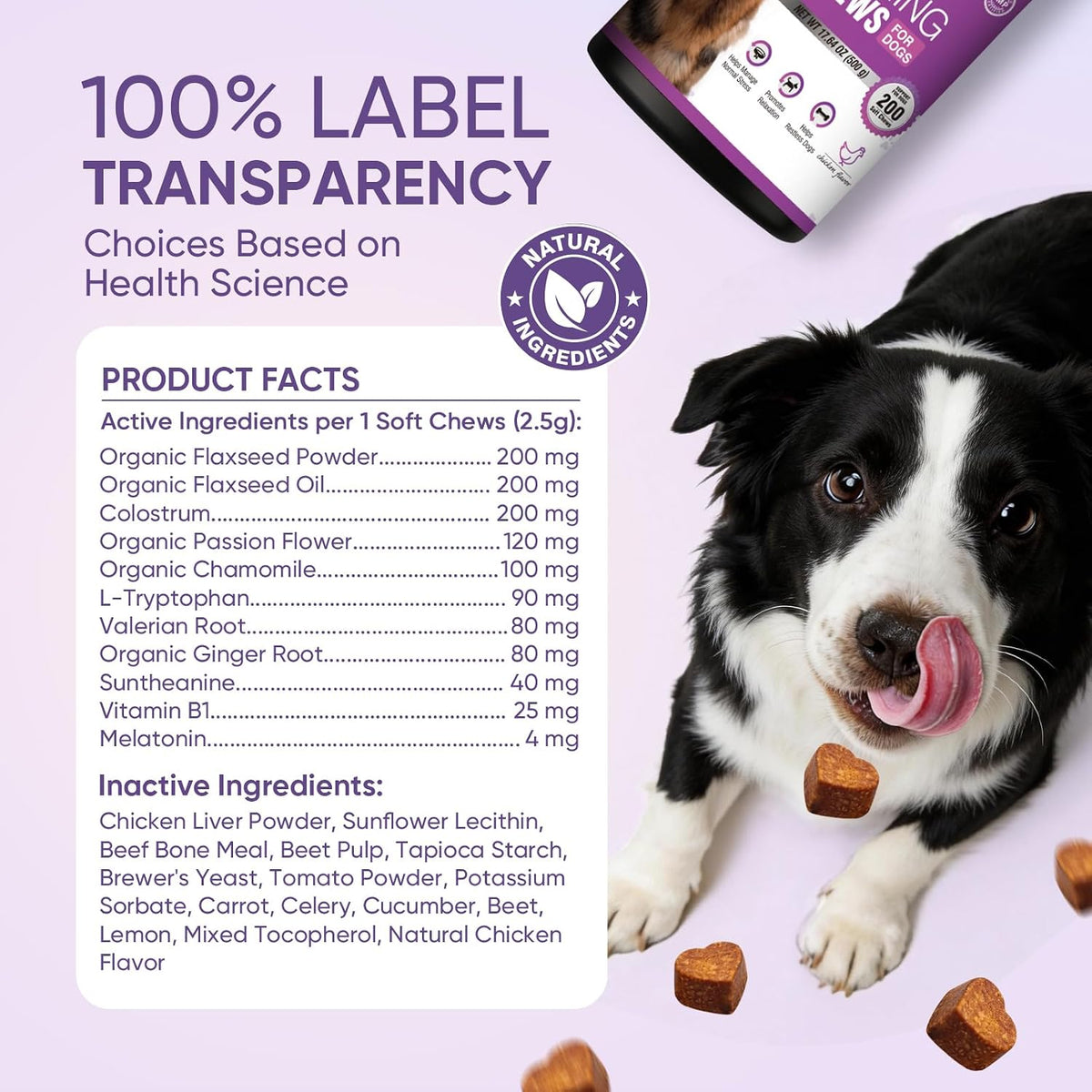 Comparison of Ttlxrl 200 count dog calming treats jar size