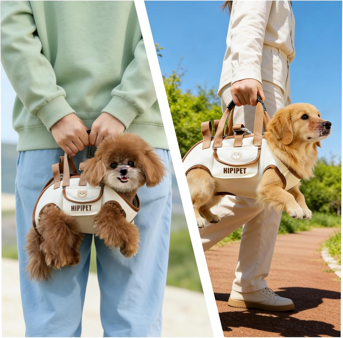 Folded portable cat and dog travel sling for easy storage