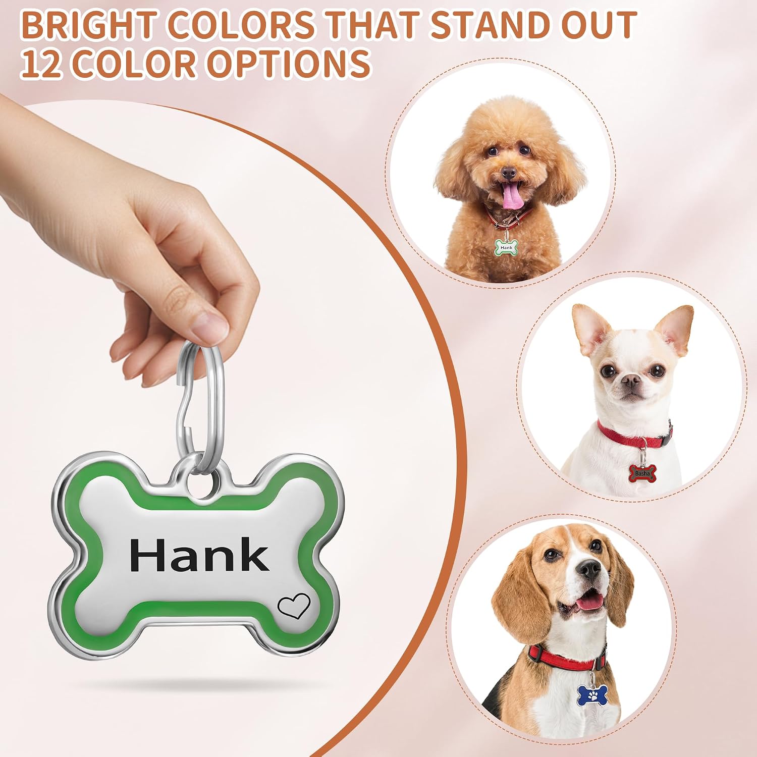 Authentic USA imported CoolDogs heavy metal pet label displayed with its quick attach split ring.