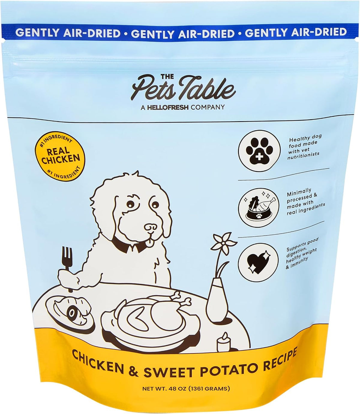 The Pets Table air-dried dog food 48-ounce bag with real chicken and sweet potatoes