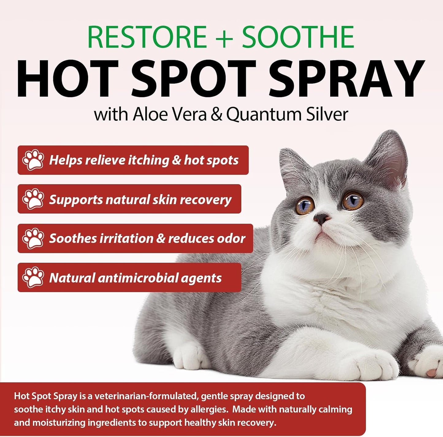 Two pack of plant based cat itch relief spray showcasing the natural ingredients label.