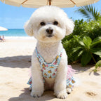 CuteBone puppy bathing suit costume back view with pink bow accent