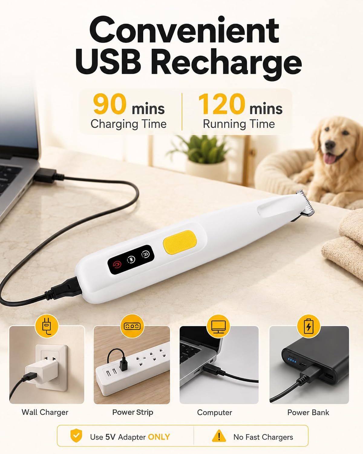 Furbona cordless pet hair trimmer highlighting the detailed charging indicator.