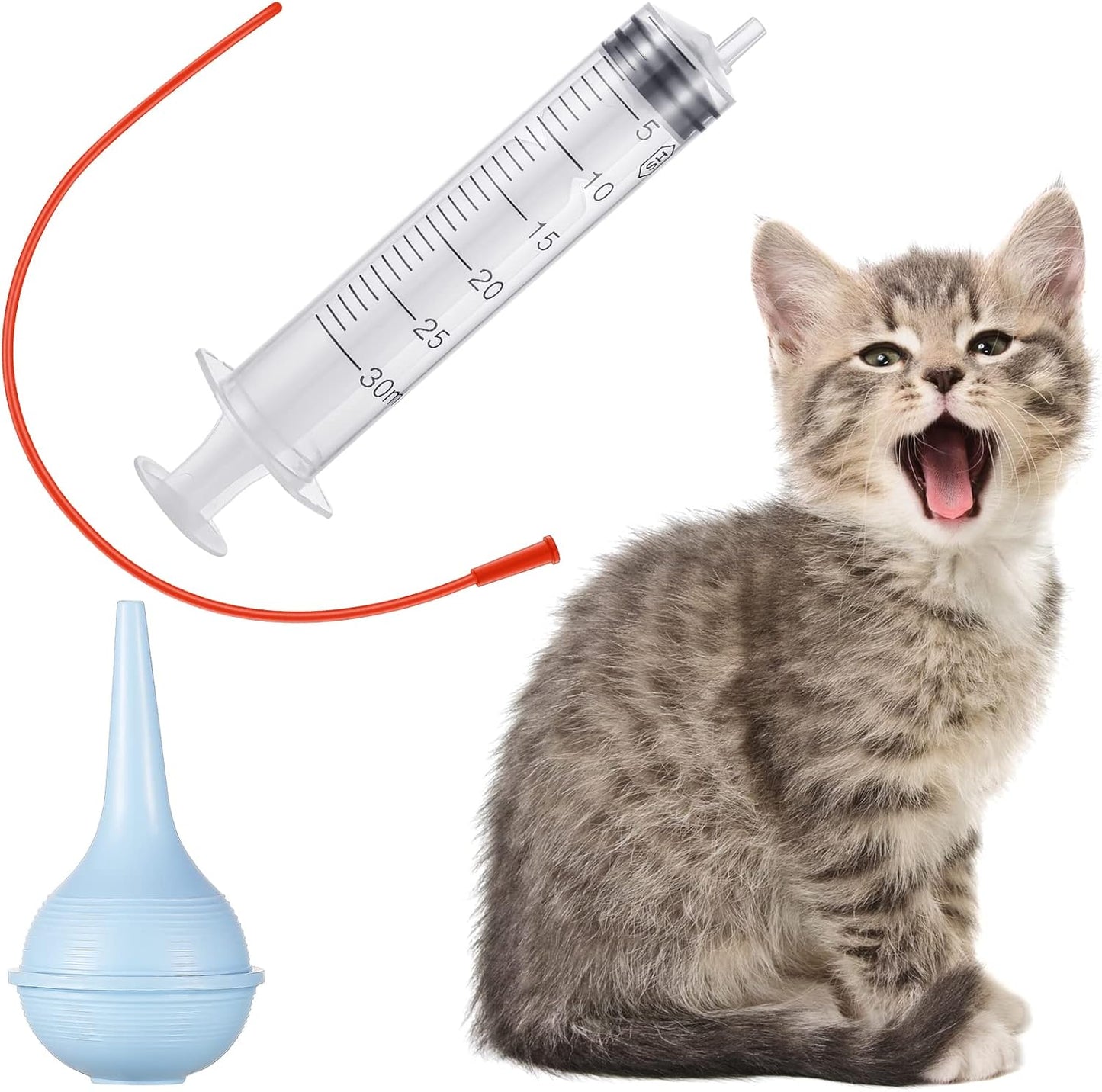 Close up view of the measurement markings on the three feeding syringes